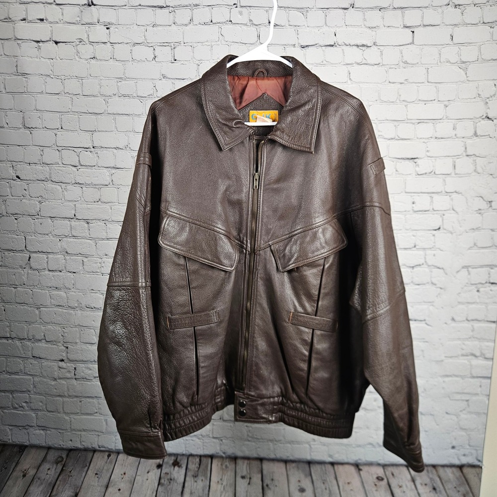 Vintage CVIK Brown Leather Bomber Jacket Mens Large Pebbled Flight Coat RN 54575